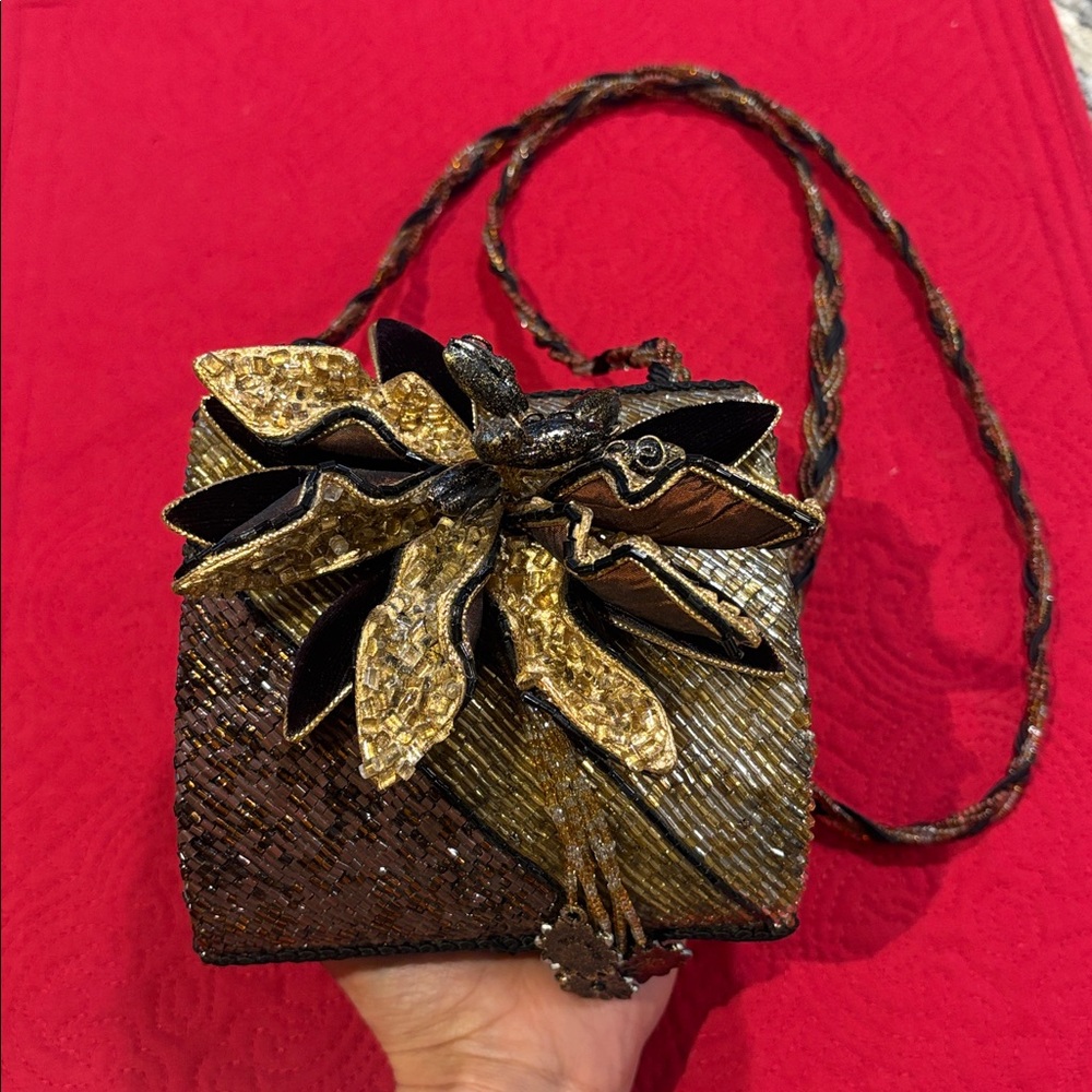 MARY FRANCES Bag Clutch Beaded rare Purse shoulder handbag Gold Flowers jeweled - Picture 17 of 17